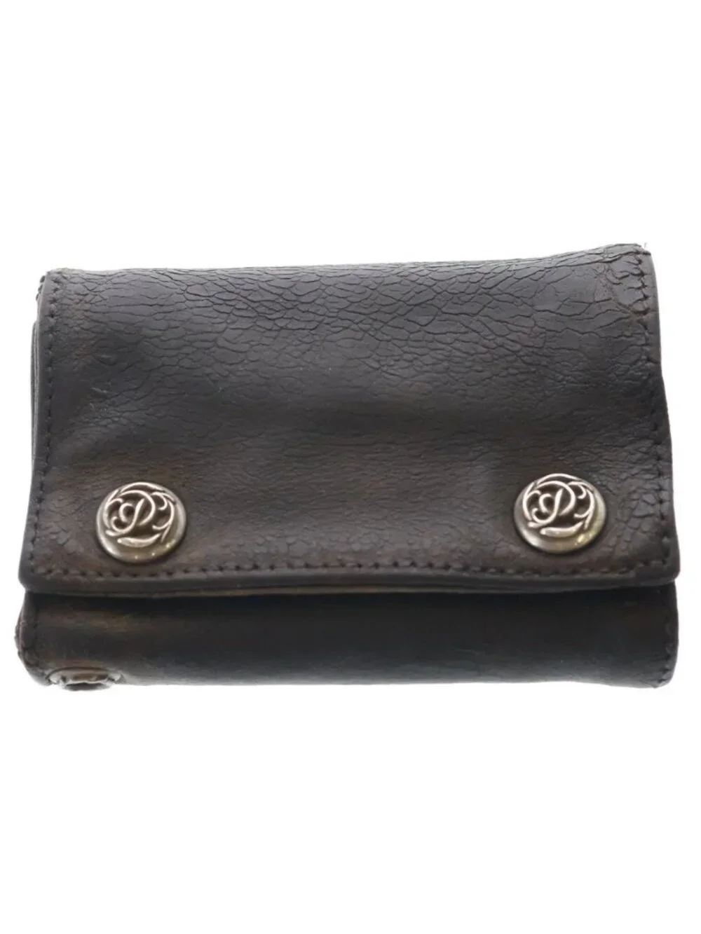Chrome Hearts Floral Button Leather Wallet Black